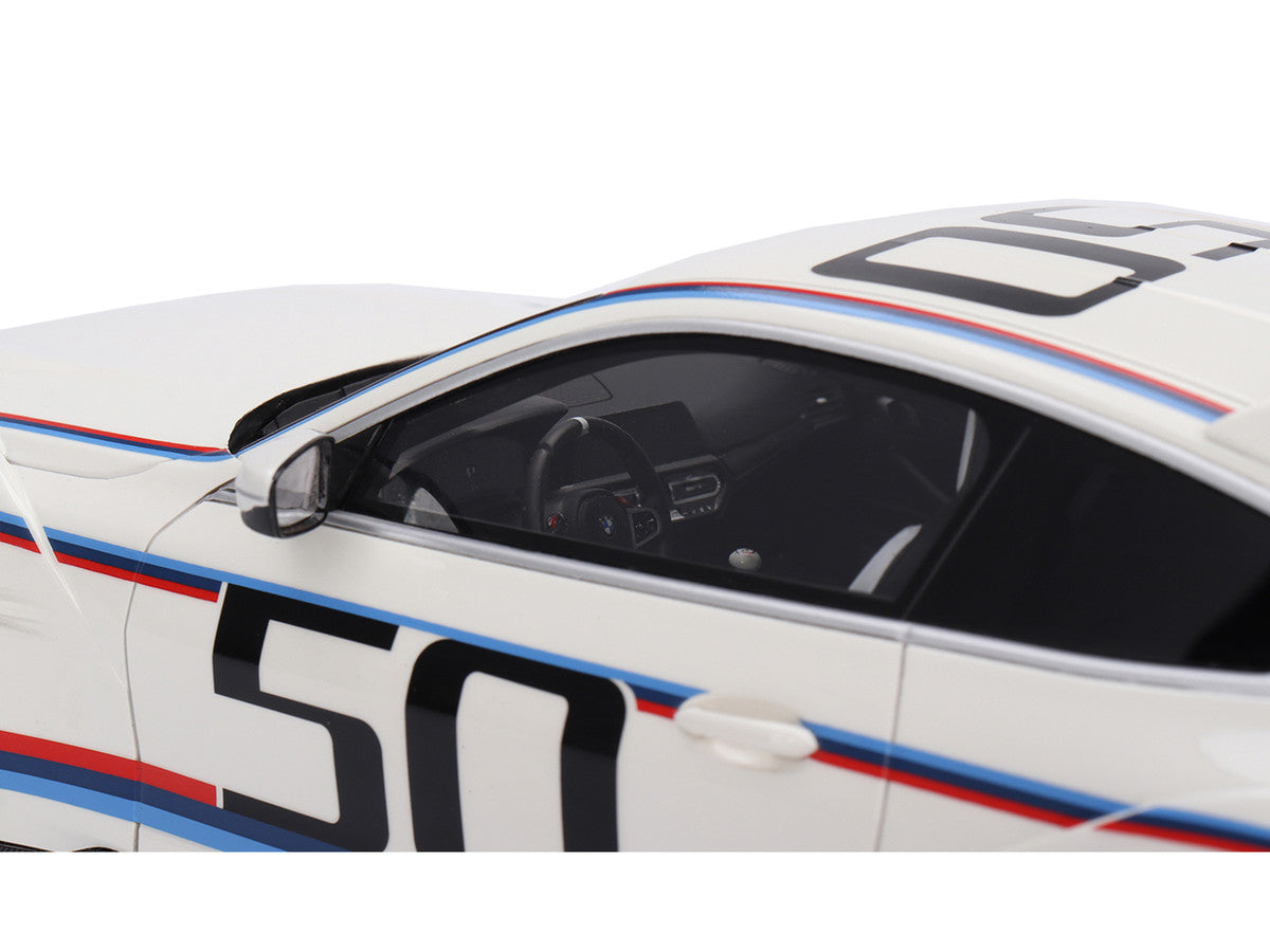 BMW M4 3.0 CSL #50 White with Blue and Red Stripes 1/18 Model Car by Top Speed-2