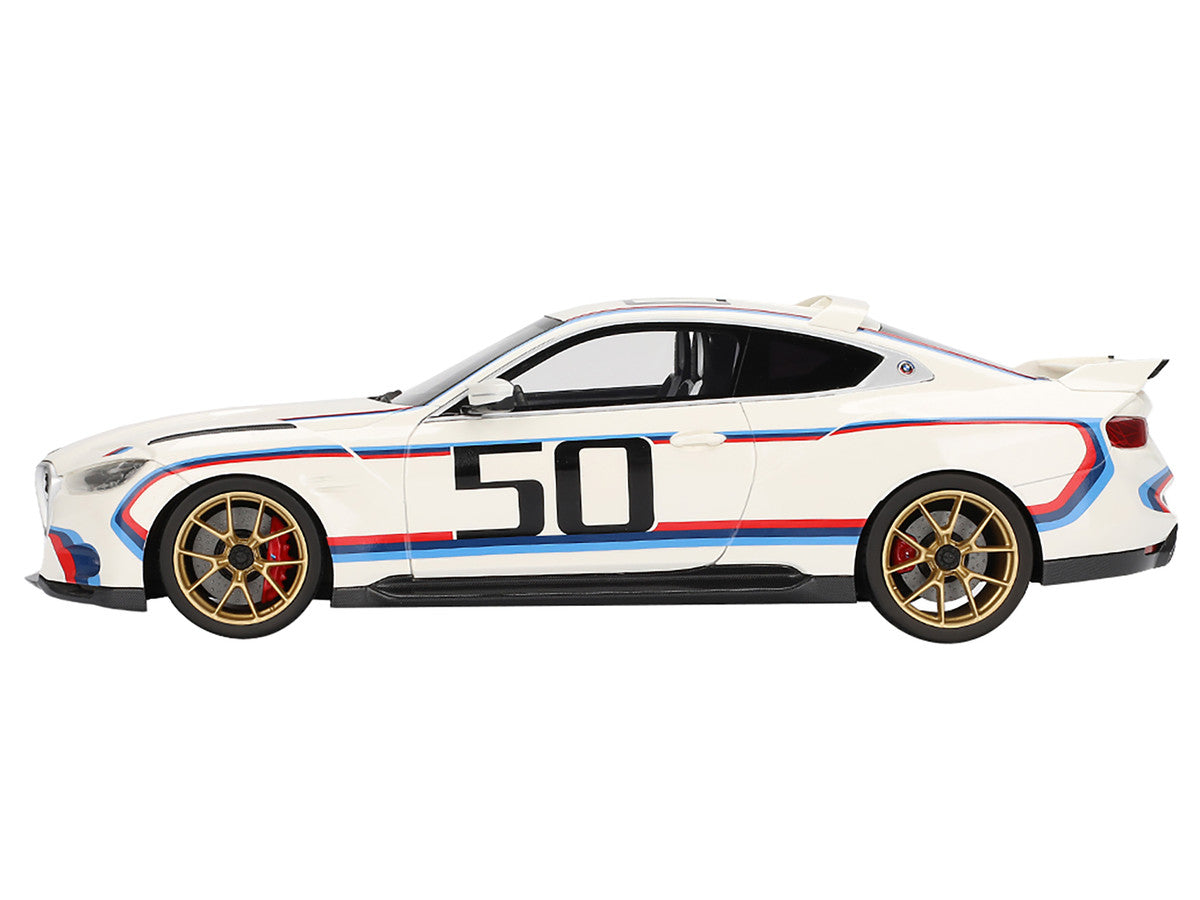 BMW M4 3.0 CSL #50 White with Blue and Red Stripes 1/18 Model Car by Top Speed-0