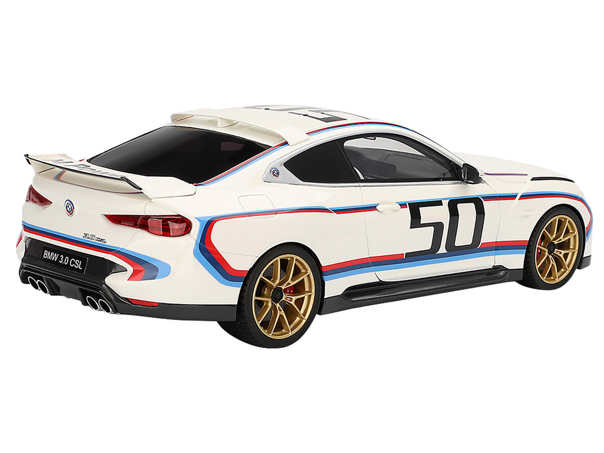 BMW M4 3.0 CSL #50 White with Blue and Red Stripes 1/18 Model Car by Top Speed-1