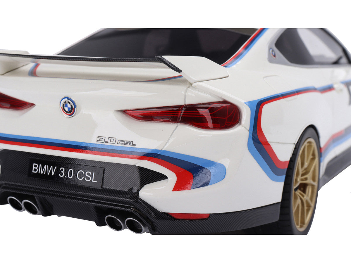 BMW M4 3.0 CSL #50 White with Blue and Red Stripes 1/18 Model Car by Top Speed-3