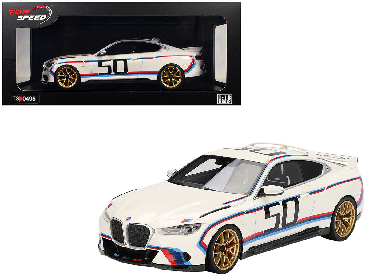 BMW M4 3.0 CSL #50 White with Blue and Red Stripes 1/18 Model Car by Top Speed-4