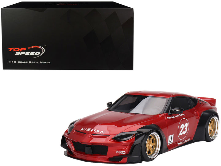 Nissan Z (RZ34) #23 Passion Red Metallic "Pandem - Rocket Bunny" 1/18 Model Car by Top Speed-0