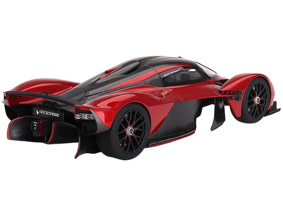 Aston Martin Valkyrie Hyper Red Metallic and Carbon 1/18 Model Car by Top Speed-1