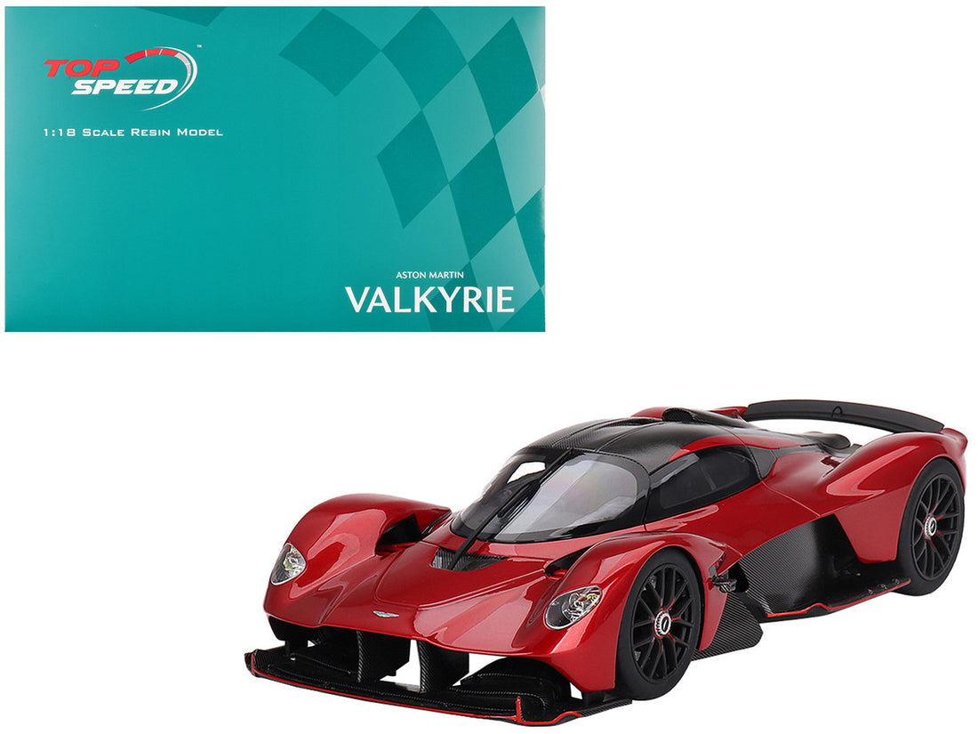 Aston Martin Valkyrie Hyper Red Metallic and Carbon 1/18 Model Car by Top Speed-0