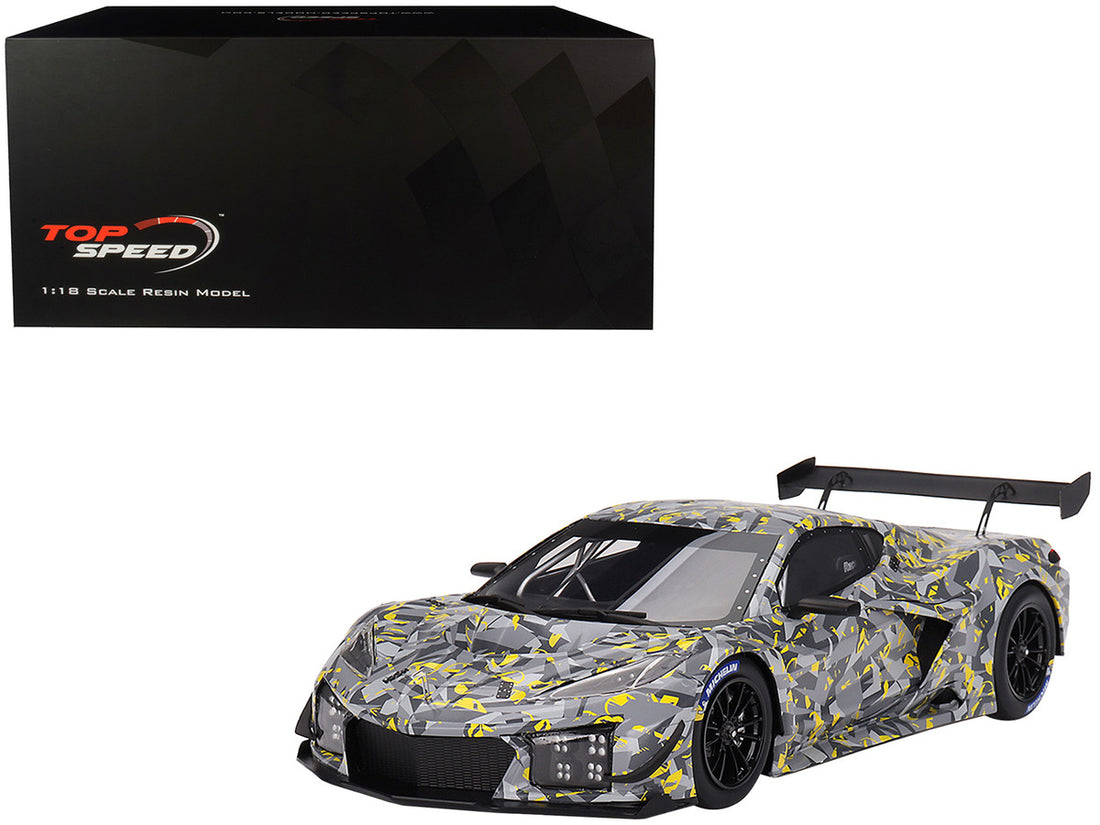 Chevrolet Corvette Z06 GT3.R Gray and Yellow Graphics "Sebring Test Car" (2022) 1/18 Model Car by Top Speed-3