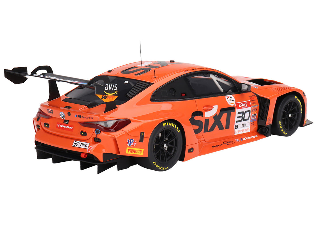 BMW M4 GT3 #30 Philipp Eng - Sheldon van der Linde - Dries Vanthoor "Team WRT" Winner "Intercontinental GT Challenge Indianapolis 8 Hour" (2023) 1/18 Model Car by Top Speed-1