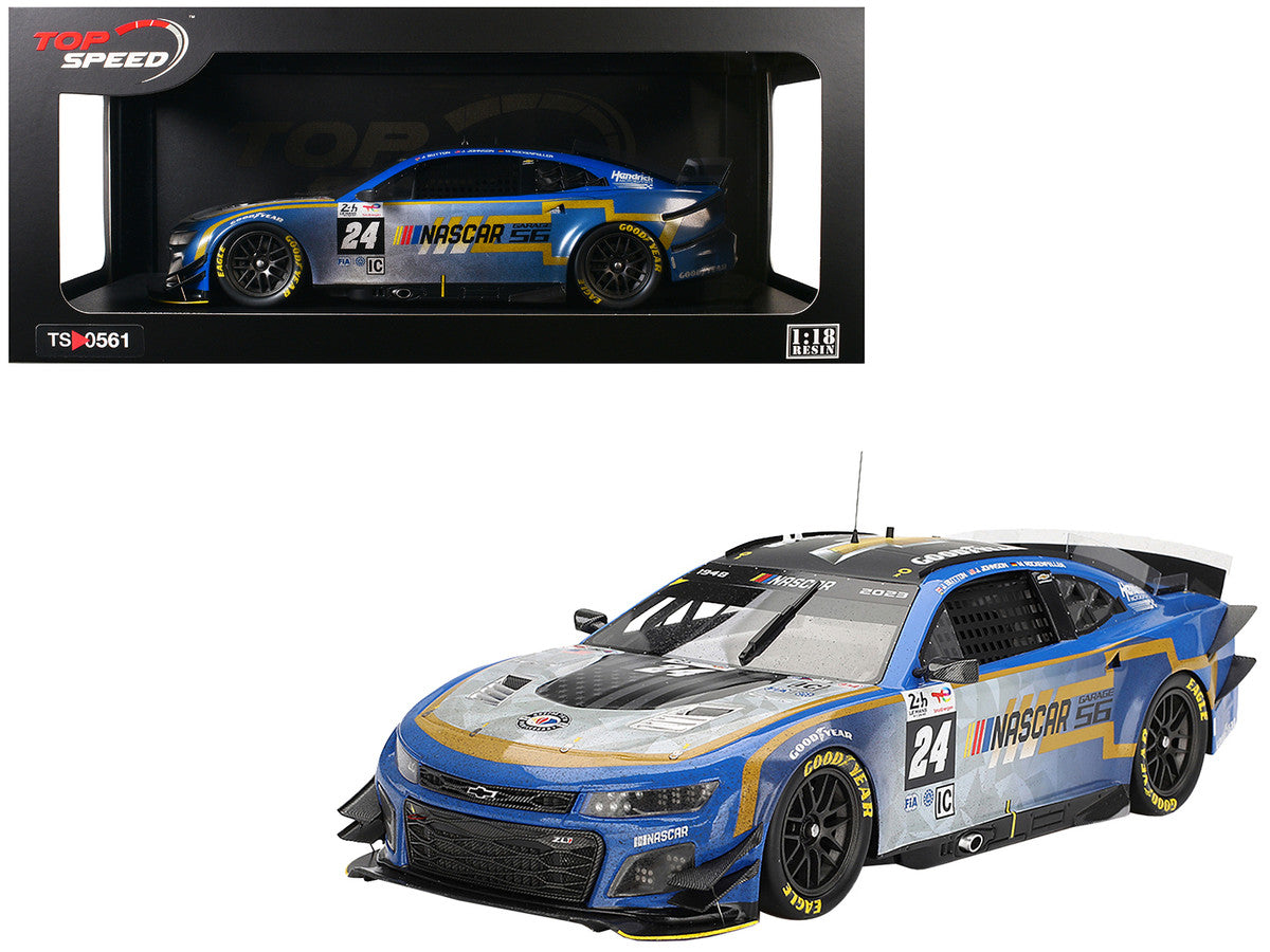 Chevrolet Camaro ZL1 #24 Jenson Button - Jimmie Johnson - Mike Rockenfeller (Post-Race Weathered Version) "Hendrick Motorsports - NASCAR Next Gen Garage 56" Innovative "24 Hours of Le Mans" (2023) 1/18 Model Car by Top Speed-4