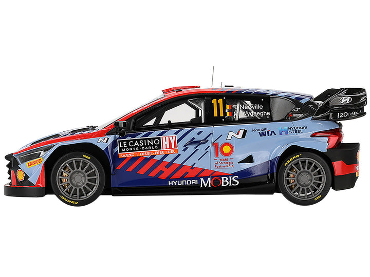 Hyundai i20 N Rally1 Hybrid #11 Thierry Neuville - Martijn Wydaeghe "Hyundai Shell Mobis WRT"  Winner WRC "Monte Carlo Rally" (2024) 1/18 Model Car by Top Speed-0