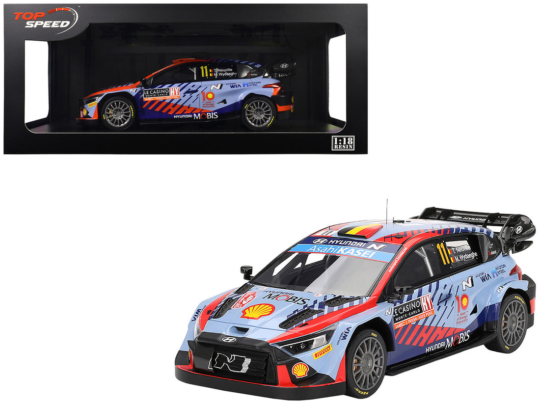 Hyundai i20 N Rally1 Hybrid #11 Thierry Neuville - Martijn Wydaeghe "Hyundai Shell Mobis WRT"  Winner WRC "Monte Carlo Rally" (2024) 1/18 Model Car by Top Speed-4