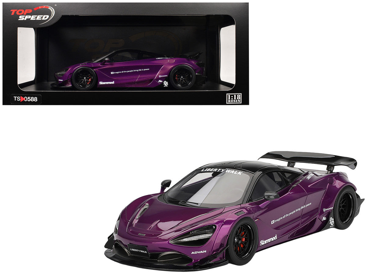 McLaren 720S "LB-Works" Purple Metallic with Black Top 1/18 Model Car by Top Speed 2