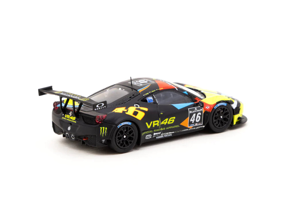 Ferrari 458 Italia GT3 Blancpain Endurance Series 2012 #46 – NURBURGRING 1:64 Scale Diecast Model by Tarmac Works Right side and rear view.