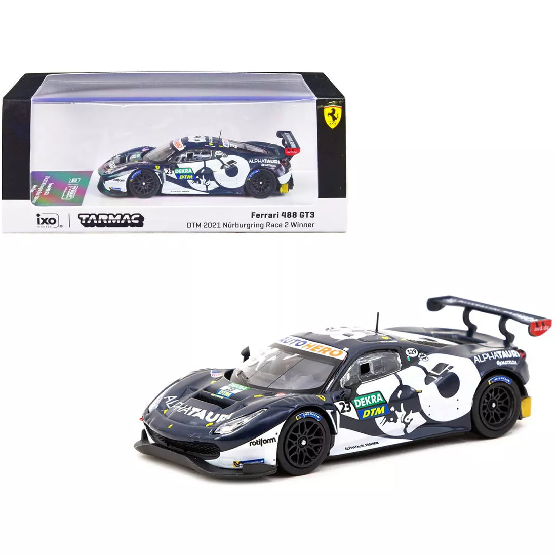 Ferrari 488 GT3 DTM 2021 Alex Albon 1:64 Diecast - By Tarmac Works Hobby64 Package View 