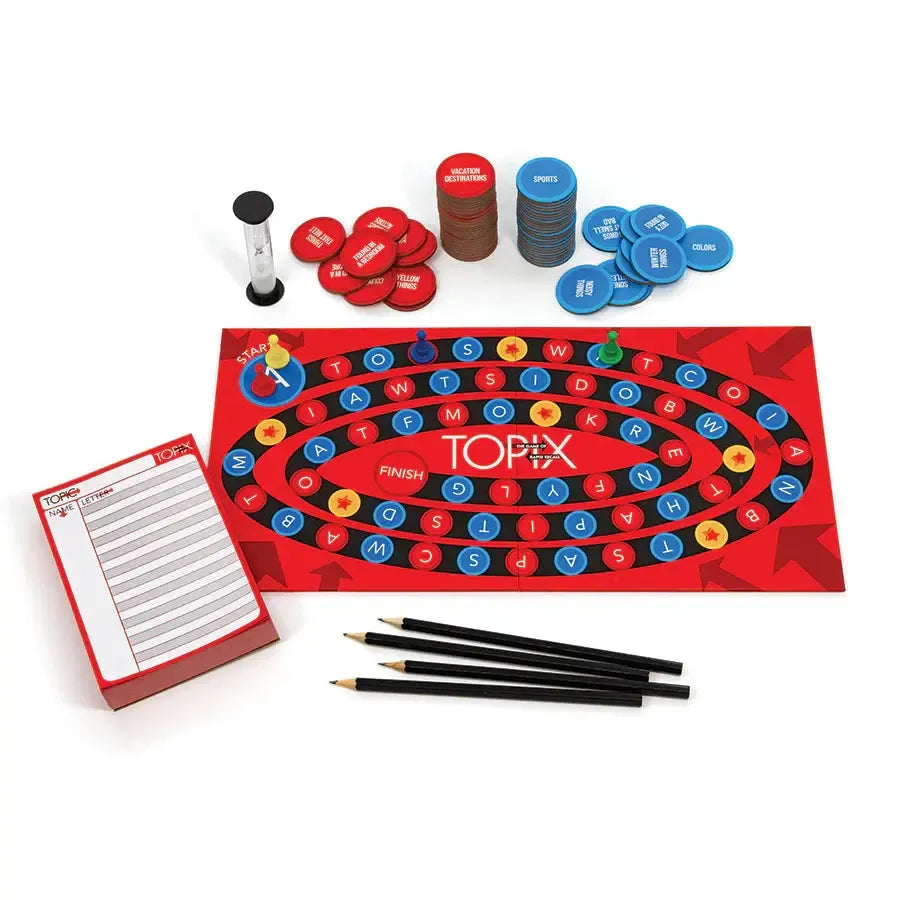 Topix board game with game board answer pad pencils pawns and timer