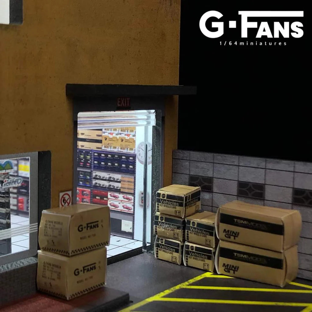 Tokyo Model Car Shop with LED Lighting - 1:64 Scale Diorama by G-Fans Side View