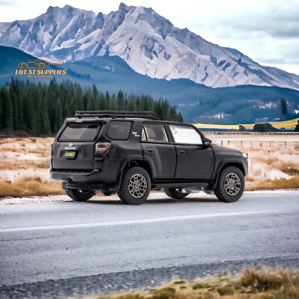 Toyota 4 Runner SUV 4x4 Off Road in Matte Black 1:64 Diecast by GCD Scenic Rear View