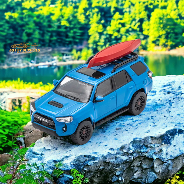Toyota 4 Runner SUV 4x4 Off Road with Dinghy in Blue 1:64 Diecast by GCD