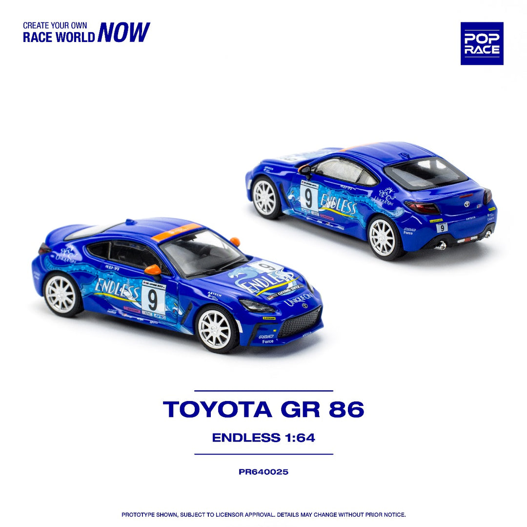 Toyota GR86 ENDLESS Dark Blue #9 1:64 Scale Diecast Car by Pop Race PR640025 Race World View