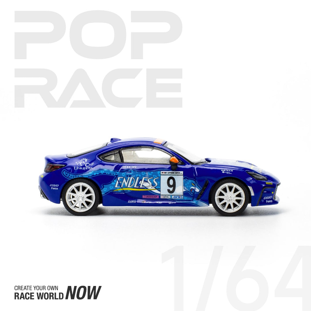 Toyota GR86 ENDLESS Dark Blue #9 1:64 Scale Diecast Car by Pop Race PR640025 Side View