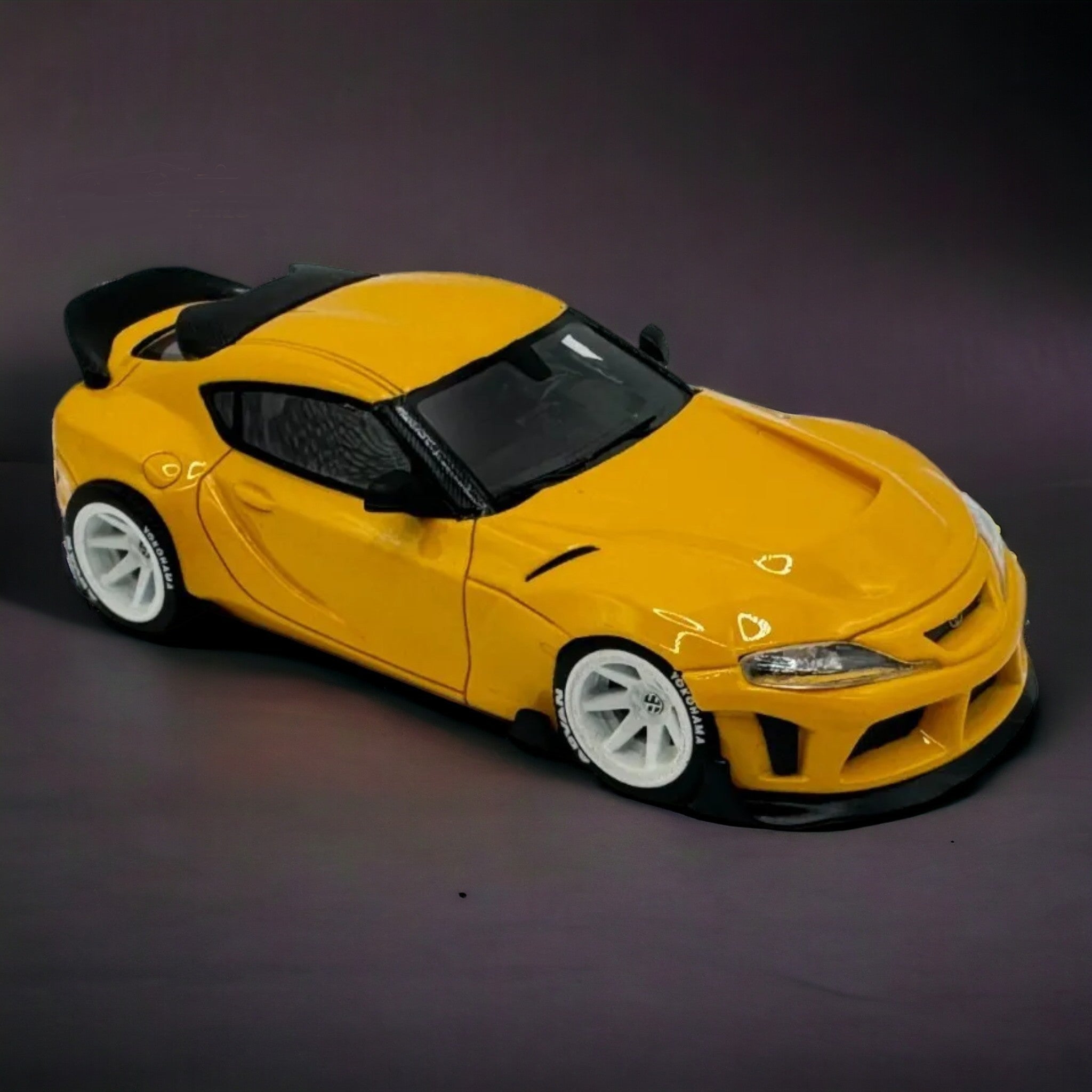 Toyota Supra GR in Yellow 1:64 Resin model by ATOZ Angle View