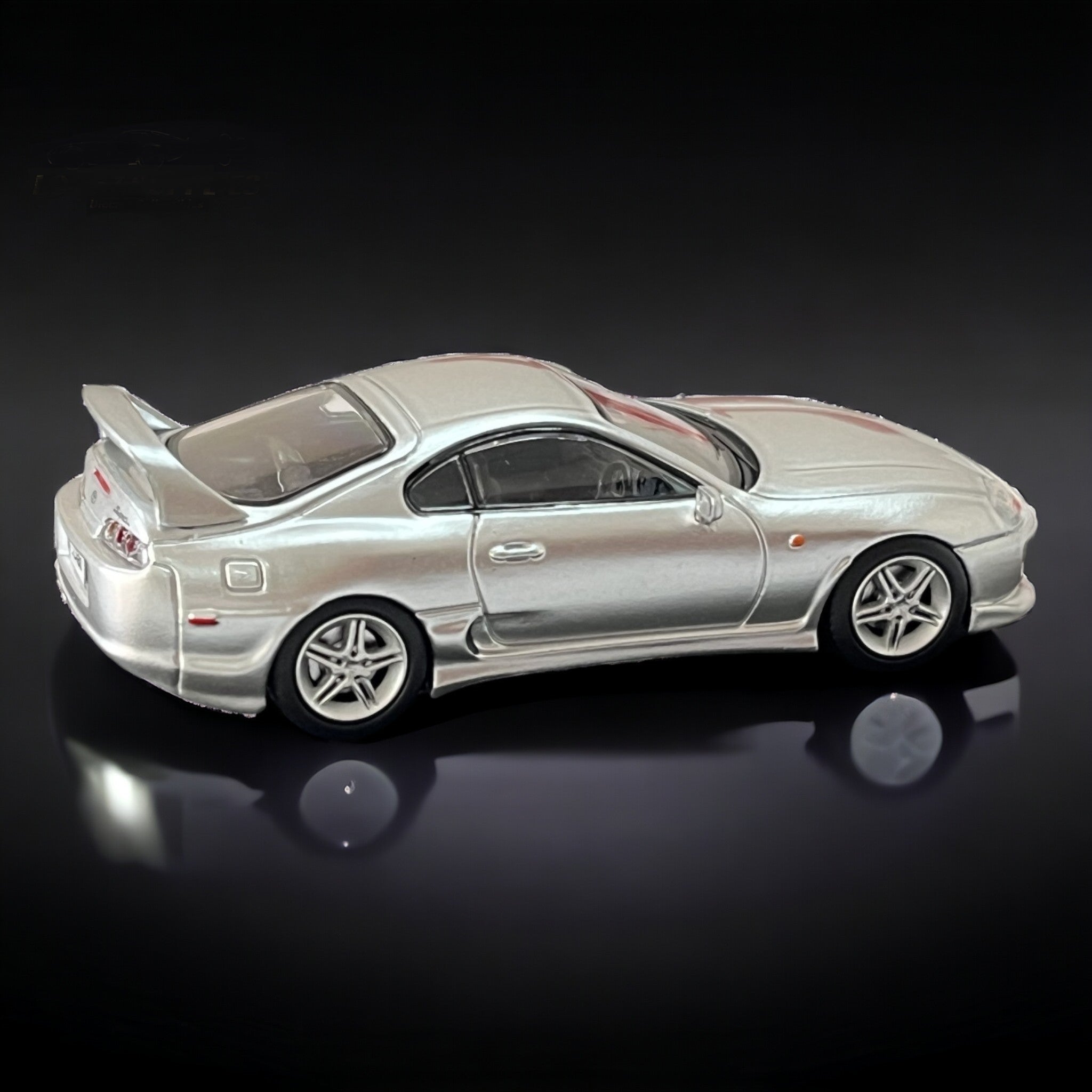 Toyota Supra JZA80Z in Silver 1:64 by 123 Hobby Side View