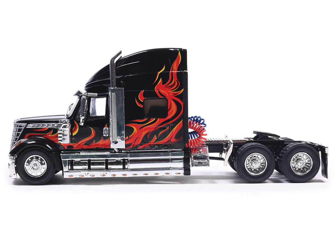 International 2010 Lonestar Truck Tractor Black with Flame Graphics 1/64 Diecast Model by IXO Models 4