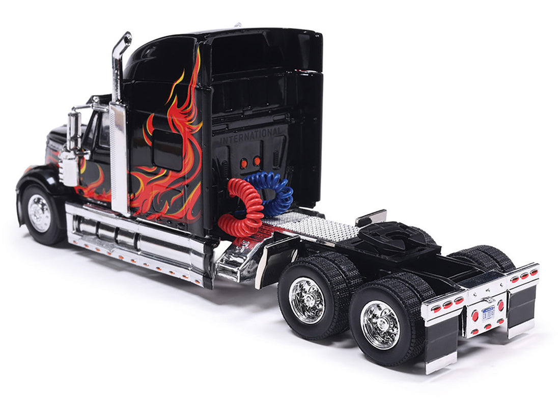 International 2010 Lonestar Truck Tractor Black with Flame Graphics 1/64 Diecast Model by IXO Models 3