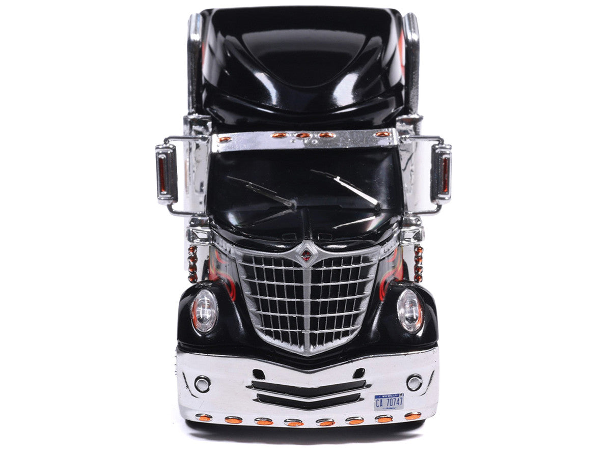 International 2010 Lonestar Truck Tractor Black with Flame Graphics 1/64 Diecast Model by IXO Models 5