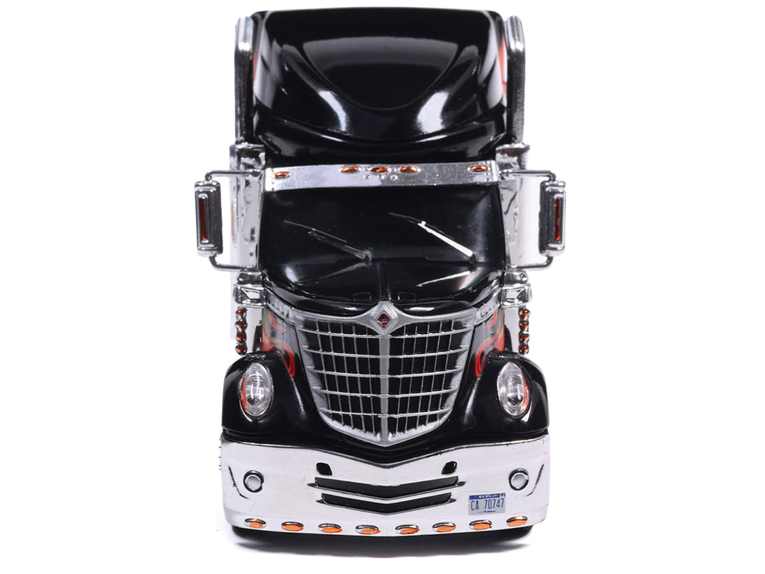 International 2010 Lonestar Truck Tractor Black with Flame Graphics 1/64 Diecast Model by IXO Models 5