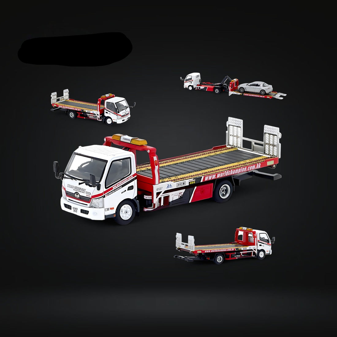 Hino 300 Dutro Flatbed Flatbed Tow Truck in WORLD CHAMPION Livery 1:64 by Unique Model