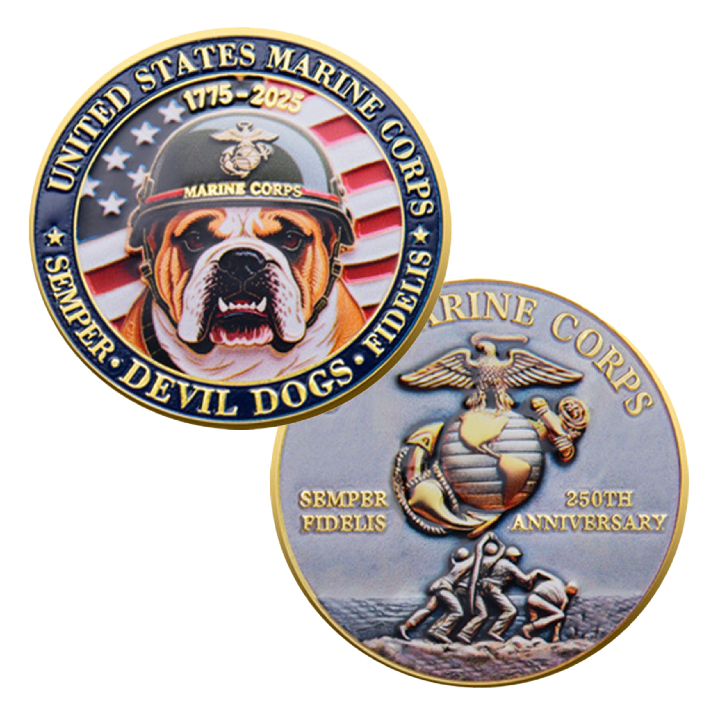 Bulldog Design US Marine Corps 250th Anniversary Challenge Gold Plated Coin 2