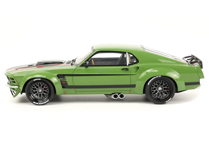 1970 Ford Mustang Widebody "By Ruffian" Green with Black Stripes 1/18 Model Car by GT Spirit for ACME-1