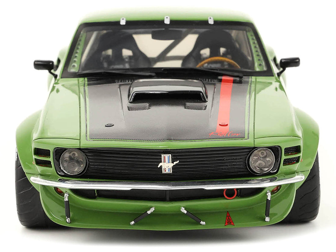 1970 Ford Mustang Widebody "By Ruffian" Green with Black Stripes 1/18 Model Car by GT Spirit for ACME-4