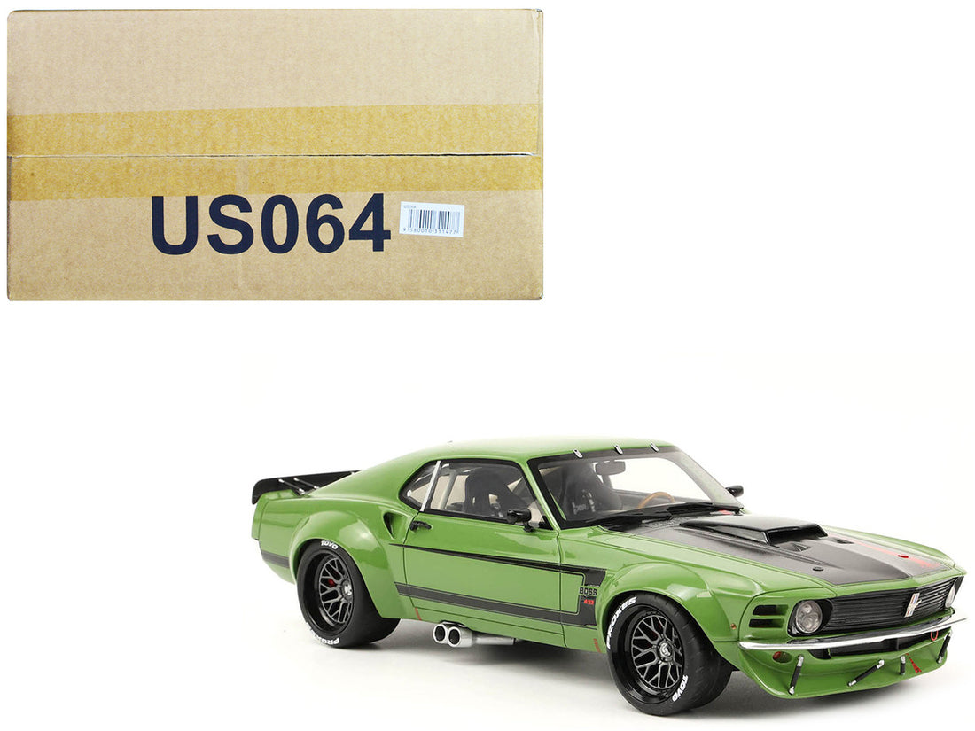 1970 Ford Mustang Widebody "By Ruffian" Green with Black Stripes 1/18 Model Car by GT Spirit for ACME-0