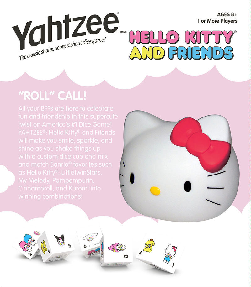 Hello Kitty and Friends YAHTZEE game with custom dice cup and themed dice