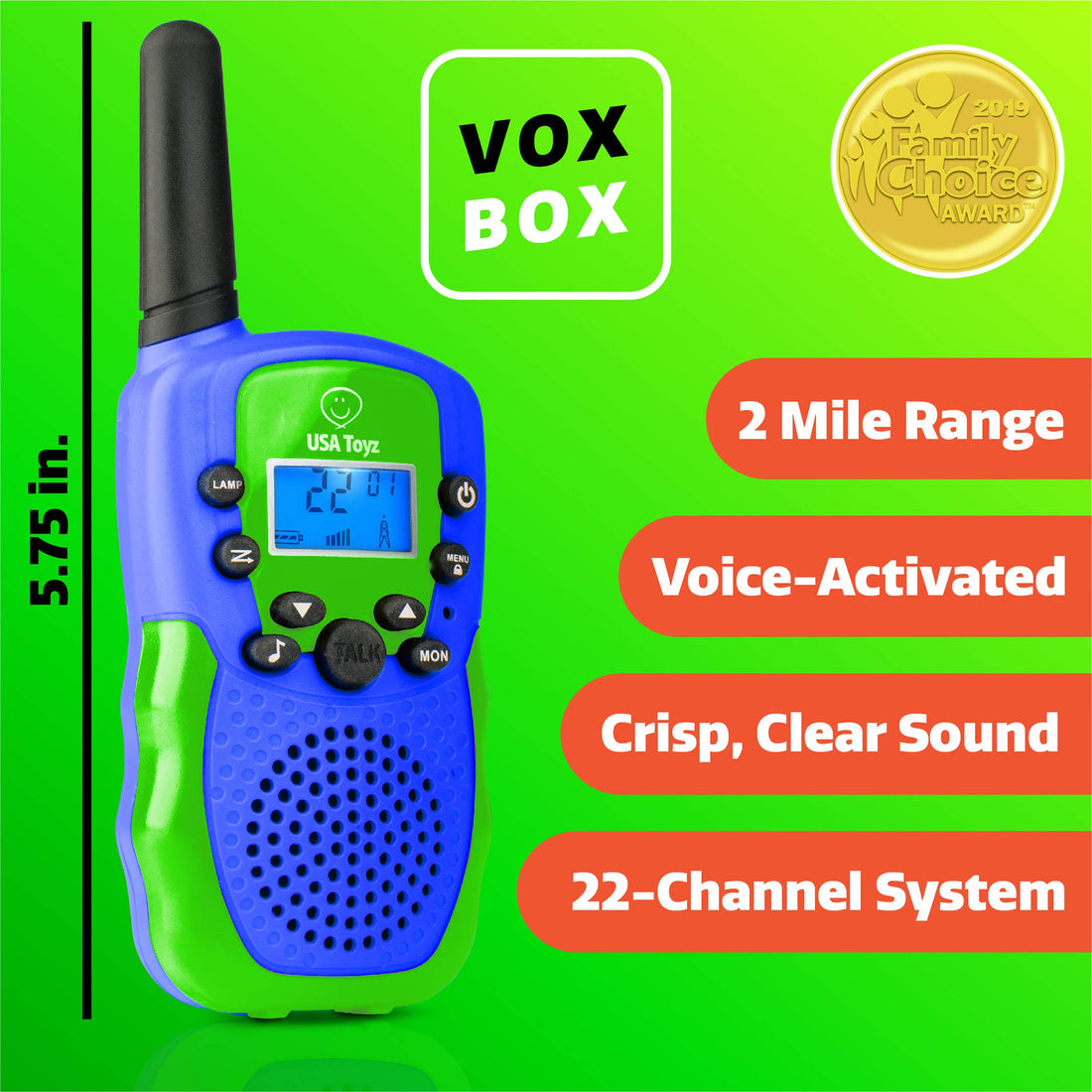 Vox Box Walkie Talkies for Kids - 2pk by USA Toyz 