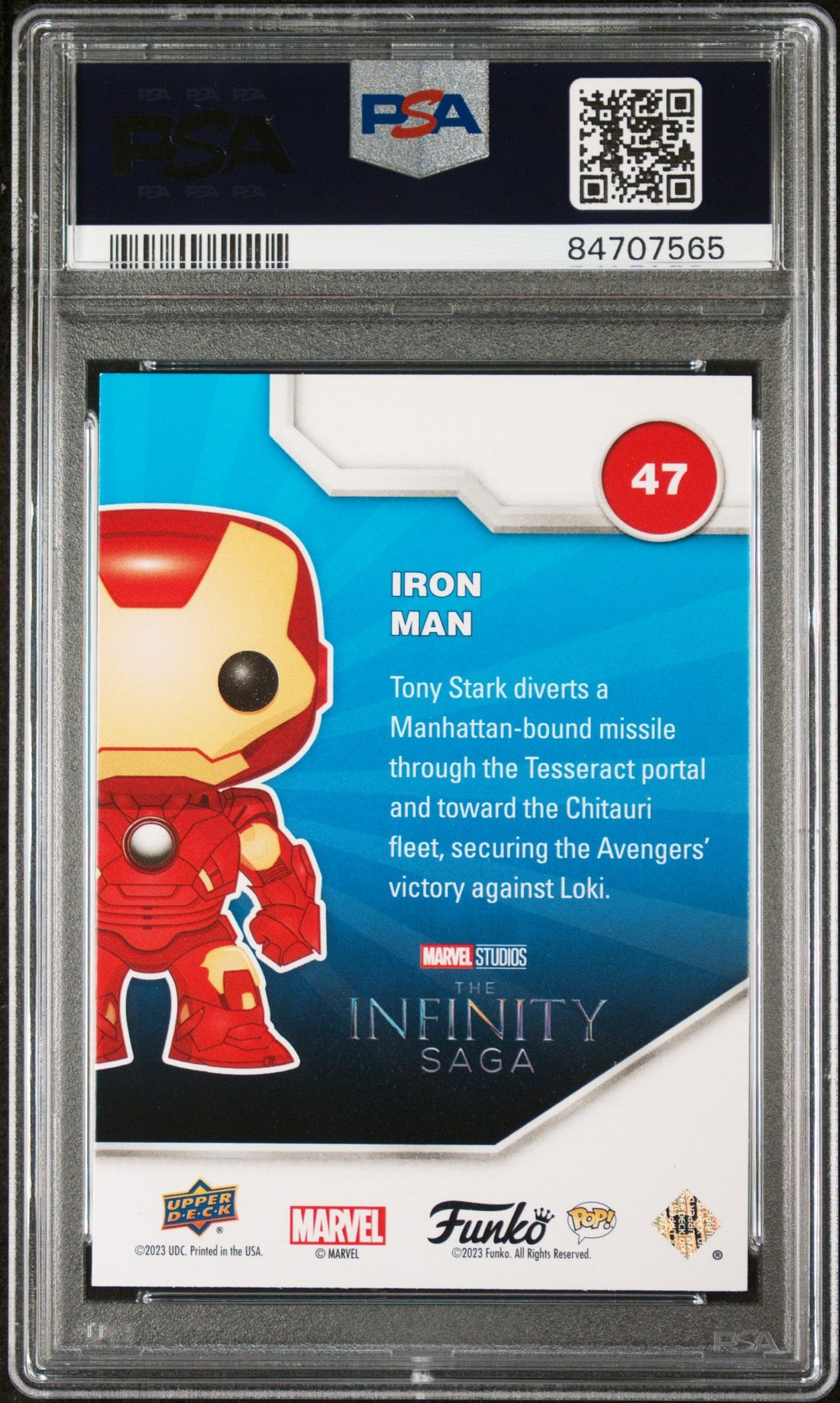 2023 UPPER DECK FUNKO POP MARVEL  IRON MAN SPECTRUM #47  PSA 9 2