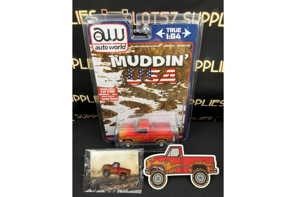 Chevrolet 1983 Silverado K10 4x4 Muddy LIFTED Squarebody 1:64 With Pin & Sticker V2 Close Up