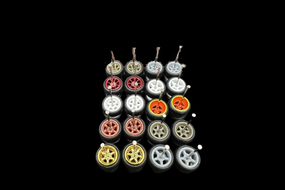 JDM Wheels 10 Sets Hot Wheels & Real  1Riders JDM Rubber Tires Wheels High Quality V2 1:64 2