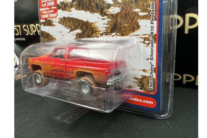 Chevrolet 1983 Silverado K10 4x4 Muddy LIFTED Squarebody 1:64 by Auto World Rear View