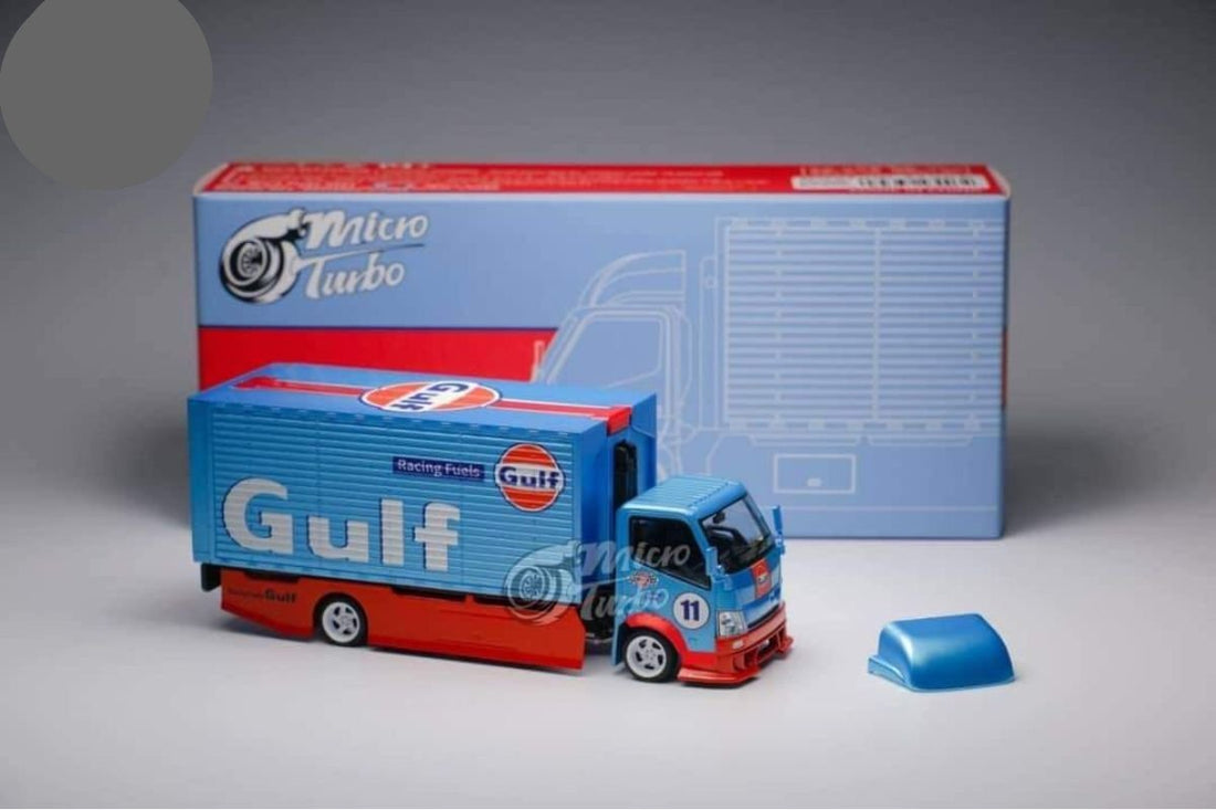 Isuzu HINO 300 Hook Lift Container Transport Truck in Gulf Livery 1:64 by MicroTurbo