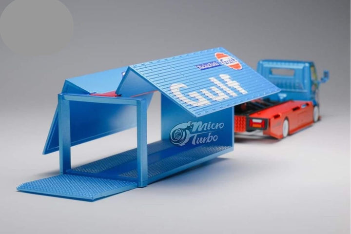 Isuzu HINO 300 Hook Lift Container Transport Truck in Gulf Livery 1:64 by MicroTurbo Unloaded