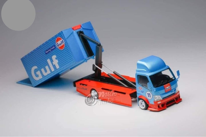 Isuzu HINO 300 Hook Lift Container Transport Truck in Gulf Livery 1:64 by MicroTurbo Hookup