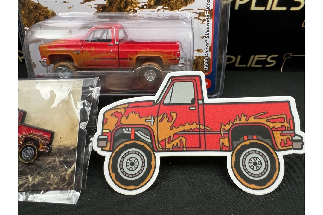 Chevrolet 1983 Silverado K10 4x4 Muddy LIFTED Squarebody 1:64 With Pin & Sticker V2 Large Picture View