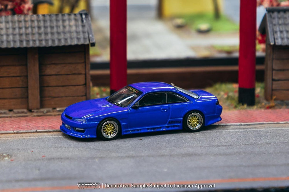 Nissan Silvia S14 Blue Metallic 1:64 by Tarmac Works Global64 VERTEX Side View