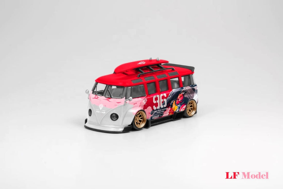 Volkswagen T1 Kombi Widebody with Surfboard in Akiba #96 Livery 1:64 Diecast by LF Model