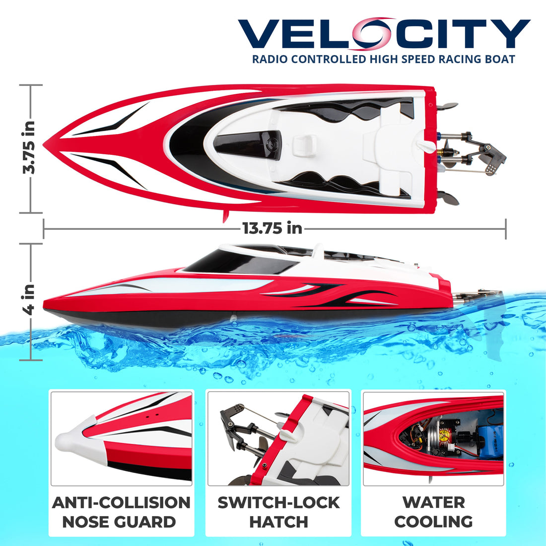 Force1 Velocity H102 Remote Control (RC) Boat - Red 3