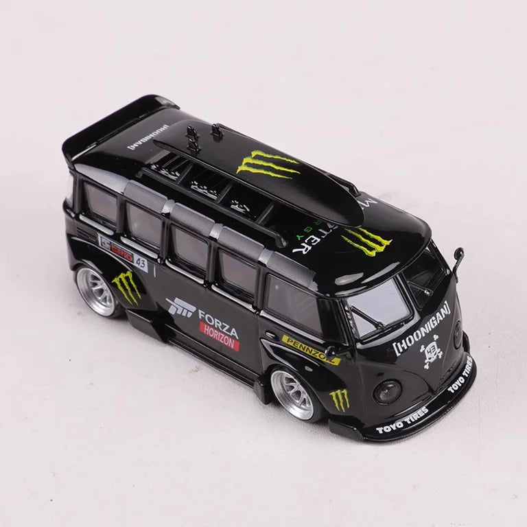 Volkswagen T1 Kombi WideBody with Surfboard in Forza Monster Livery 1:64 Scale Diecast Model by LF Model Top View