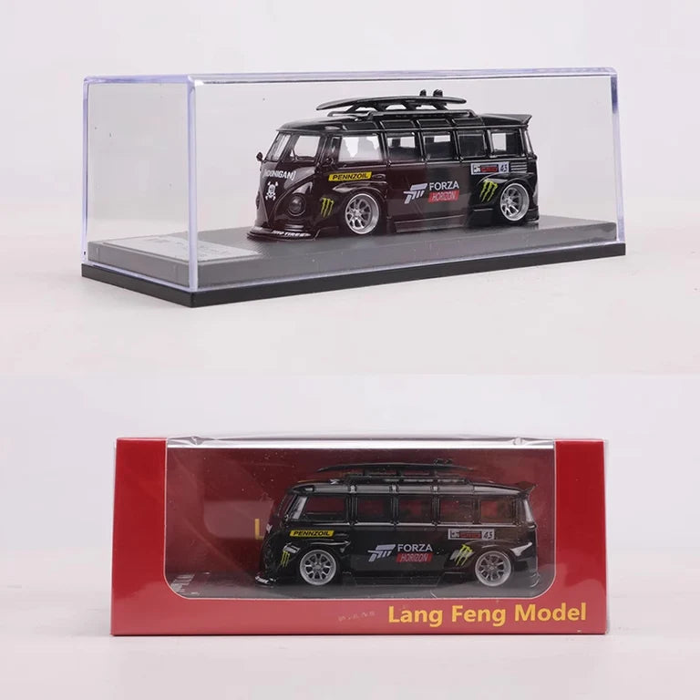 Volkswagen T1 Kombi WideBody with Surfboard in Forza Monster Livery 1:64 Scale Diecast Model by LF Model Packaging View