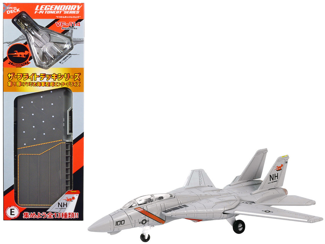 Grumman F-14 Tomcat Fighter Aircraft "VF-114 Aardvarks" and Section E of USS Enterprise (CVN-65) Aircraft Carrier Display Deck "Legendary F-14 Tomcat" Series 1/200 Diecast Model by Forces of Valor-0