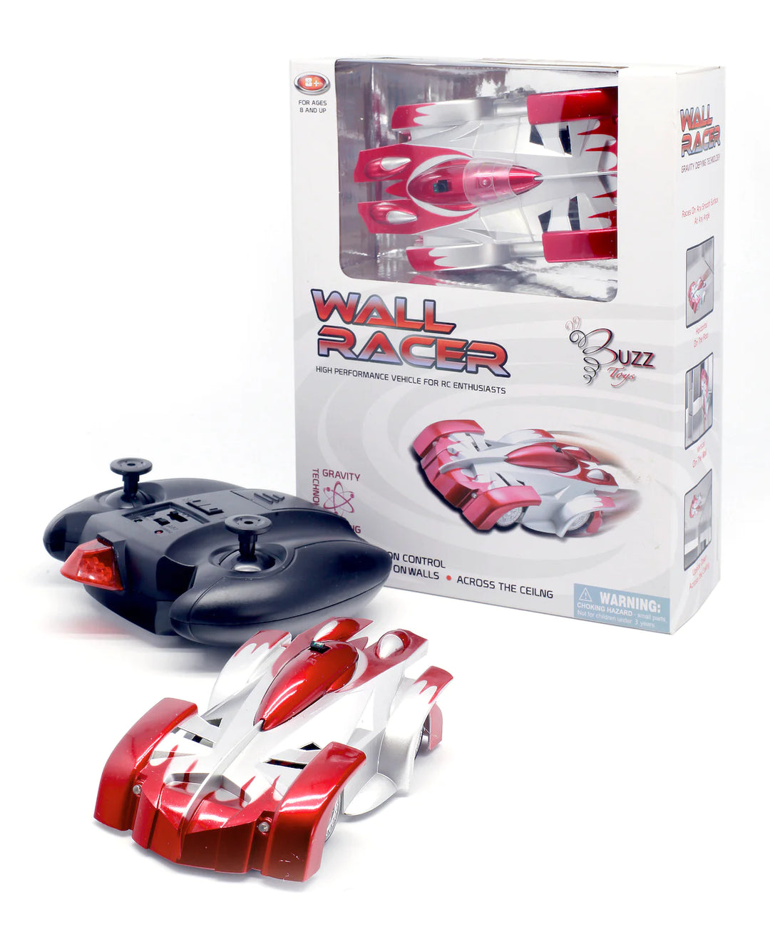 Wall RacerX Remote Control Car by Buzz Retail Packaging with car in red.